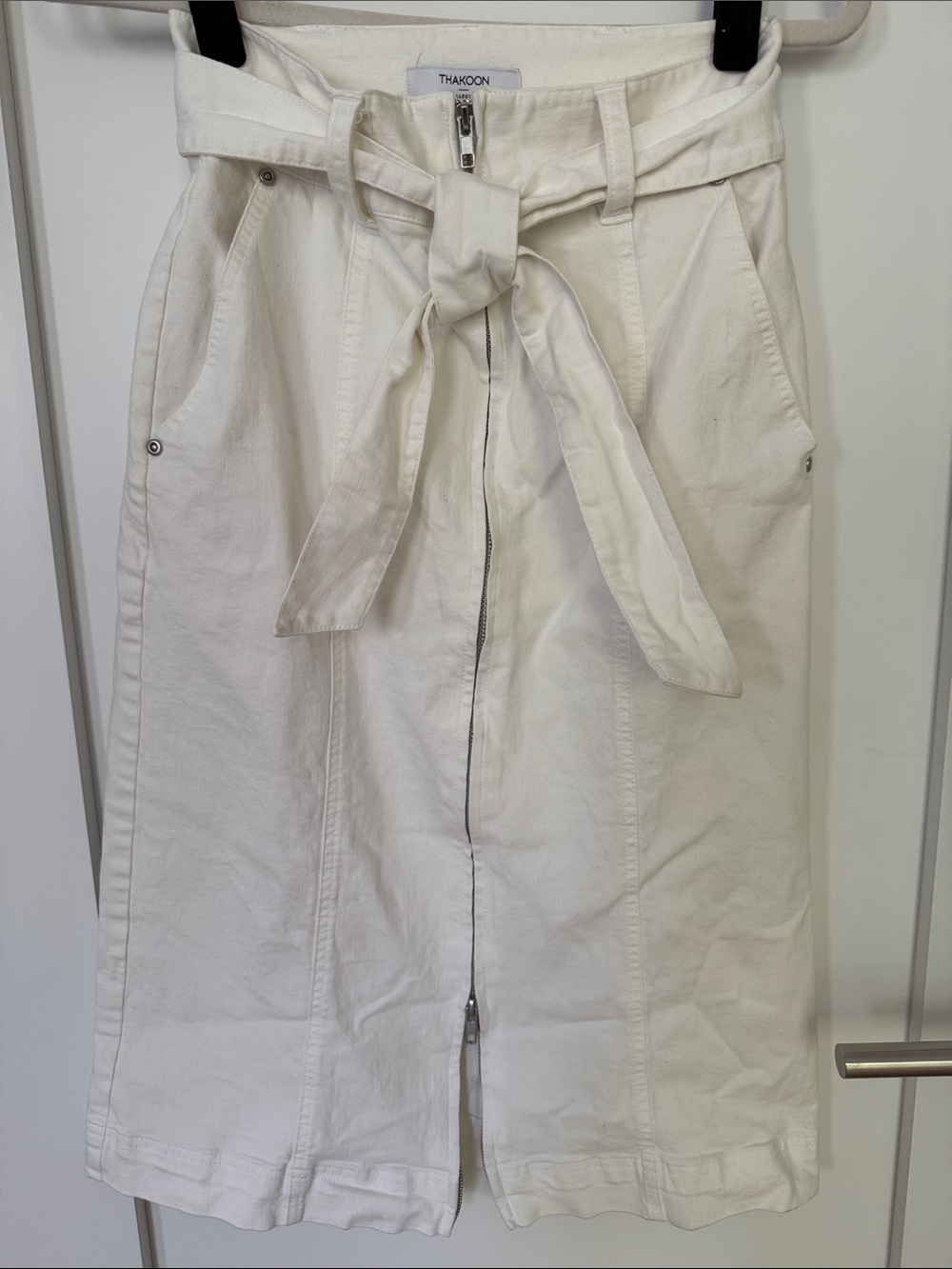 Thakoon Ivory Tie-Waist Midi Skirt